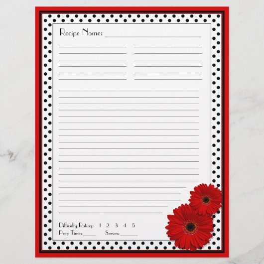 Red Gerbera Polka Dot Binder Recipe Beilagen (Vorderseite)