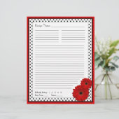 Red Gerbera Polka Dot Binder Recipe Beilagen (Stehend Vorderseite)