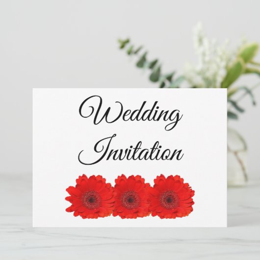 Red Gerbera Wedding Einladung Personalisiert (Stehend Vorderseite)