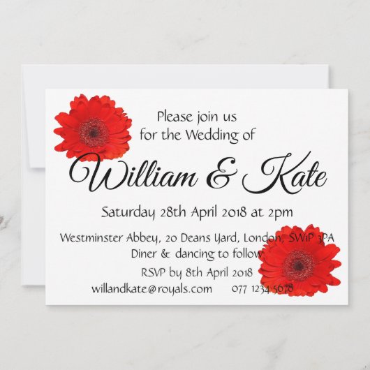 Red Gerbera Wedding Einladung Personalisiert (Rückseite)