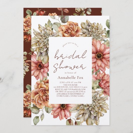 Red Gerbera & White Dahlia Brautparty Einladung (Vorne/Hinten)