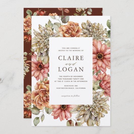 Red Gerbera & White Dahlia Wedding Einladung (Vorne/Hinten)