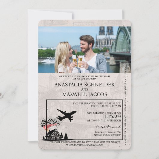 Red Germany Pass Einladung zur Hochzeit (Vorderseite)