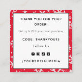 Red Gezeichnet Snowflake Muster Weihnachten Danke Quadratische Visitenkarte (Rückseite)