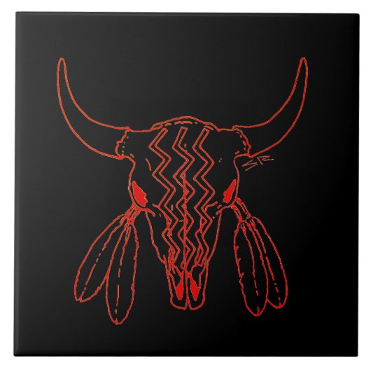 Red Ghost Dance Buffalo black large tile closeup Fliese (Vorderseite)