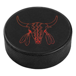 Red Ghost Dance Buffalo Line Black Hockey Puck