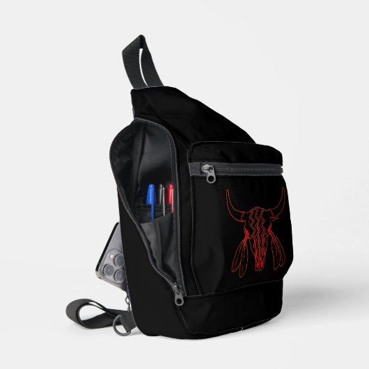 Red Ghost Dance Buffalo Line Black Sling Rucksack (Offen)
