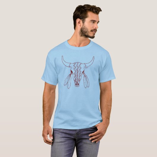 Red Ghost Dance Buffalo Line Blue T - Shirt (Vorne ganz)