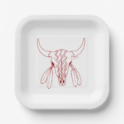 Red Ghost Dance Buffalo Linie Quadrat Teller (Vorderseite)