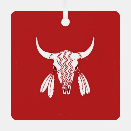 Red Ghost Dance Buffalo Quadrat Metall-Ornament Ornament Aus Metall (Vorderseite)