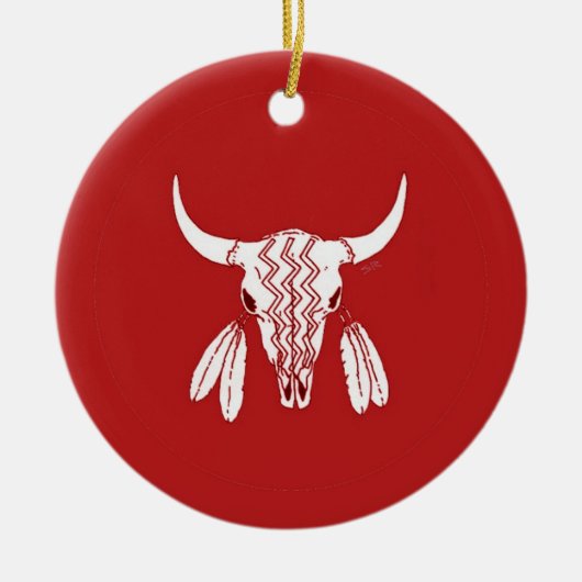 Red Ghost Dance Buffalo Rundschmuck Keramik Keramik Ornament (Vorne)