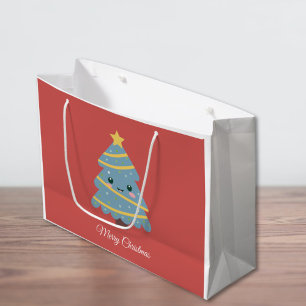 Red Gift Bag mit Kawaii Weihnachtsbaum Große Geschenktüte