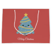 Red Gift Bag mit Kawaii Weihnachtsbaum Große Geschenktüte (Vorderseite)