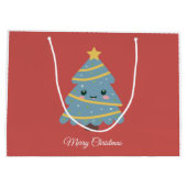 Red Gift Bag mit Kawaii Weihnachtsbaum Große Geschenktüte (Rückseite)