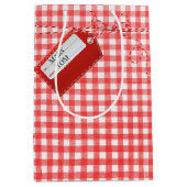 Red Gift Tag auf Gingham Mittlere Geschenktüte (Vorderseite)