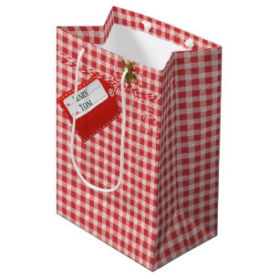 Red Gift Tag auf Gingham Mittlere Geschenktüte