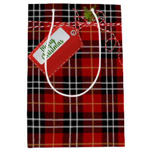 Red Gift Tag auf Tartan Kariert mittelgroße Gesche Mittlere Geschenktüte