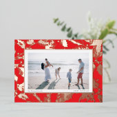 Red Gilded Holly Frame Traditional Christmas Folien Feiertagskarte (Stehend vorne)