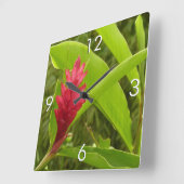 Red Ginger Blume (Alpinia) Tropical Quadratische Wanduhr (Winkel)
