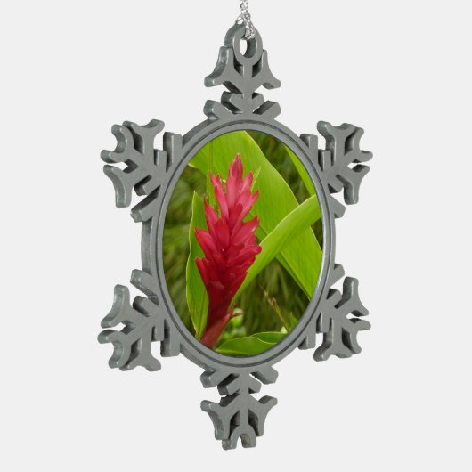 Red Ginger Blume (Alpinia) Tropical Schneeflocken Zinn-Ornament (Links)