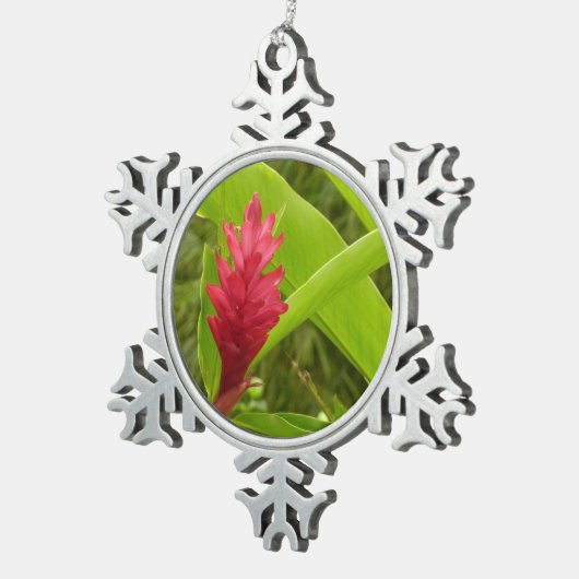 Red Ginger Blume (Alpinia) Tropical Schneeflocken Zinn-Ornament (Rechts)