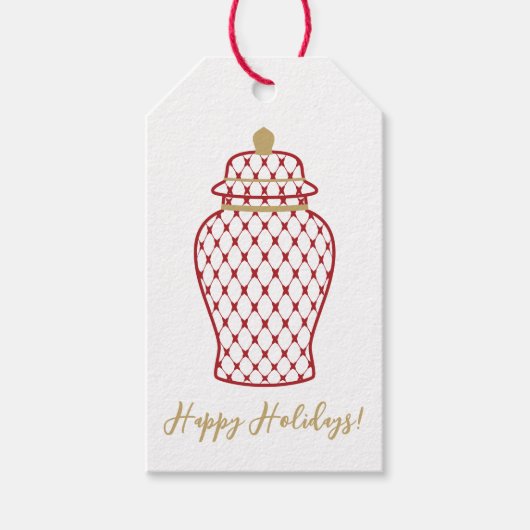 Red Ginger Jar, Chinoiserie Holiday Geschenkanhänger (Vorderseite)
