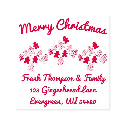 Red Gingerbread Frohe Weihnachtsadresse Permastempel (Design)