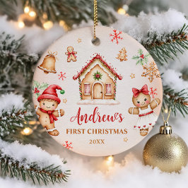 Red Gingerbread House 1st Birthday Party Keramik Ornament