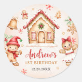 Red Gingerbread House 1st Birthday Party Runder Aufkleber (Vorderseite)