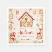 Red Gingerbread House 1st Birthday Party Serviette (Vorderseite)