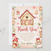 Red Gingerbread House Birthday Party Dankeskarte (Vorderseite)
