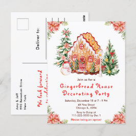 Red Gingerbread House Decorating Party Postkarte