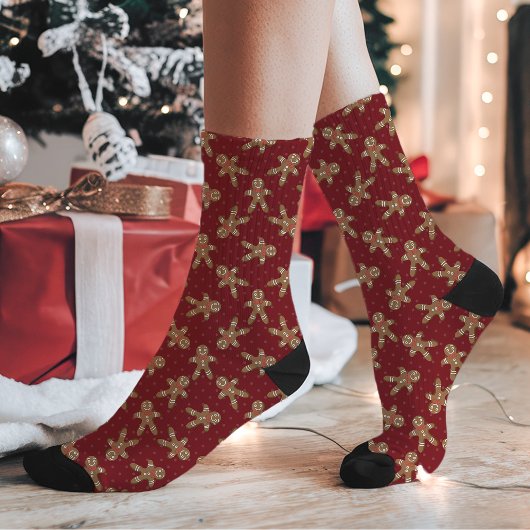 Red Gingerbread Man Polka Dot Weihnachten Socken