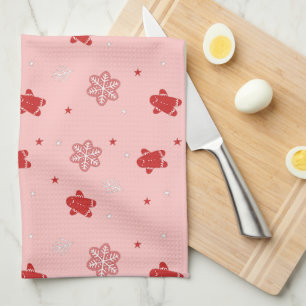 Red Gingerbread Man Snowflakes Weihnachtsmuster Geschirrtuch