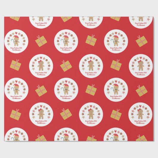 Red Gingerbrot Cookie Script Individuelle Name Nie Geschenkpapier (Flach)