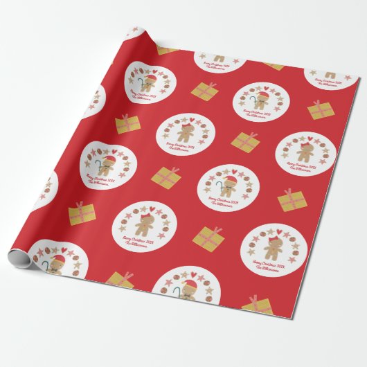 Red Gingerbrot Cookie Script Individuelle Name Nie Geschenkpapier (Ungerollt)
