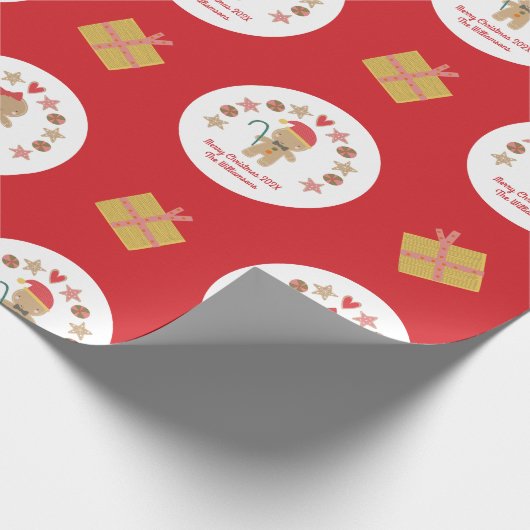 Red Gingerbrot Cookie Script Individuelle Name Nie Geschenkpapier (Ecke)
