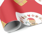 Red Gingerbrot Cookie Script Individuelle Name Nie Geschenkpapier (Rolleneckpunkt)