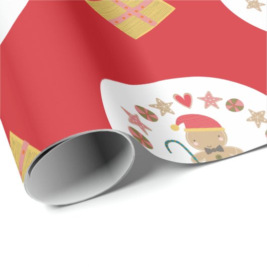 Red Gingerbrot Cookie Script Individuelle Name Nie Geschenkpapier (Rolleneckpunkt)