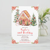 Red Gingerbrot House Geburtstagsparty Einladung (Stehend Vorderseite)