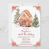 Red Gingerbrot House Geburtstagsparty Einladung (Vorderseite)