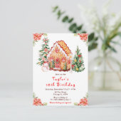 Red Gingerbrot House Geburtstagsparty Postkarte (Stehend Vorderseite)