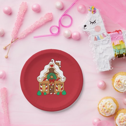 Red Gingerbrot House Weihnachts-Party Papier Telle Pappteller (Party)