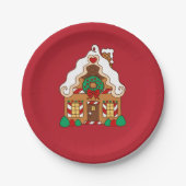 Red Gingerbrot House Weihnachts-Party Papier Telle Pappteller (Vorderseite)