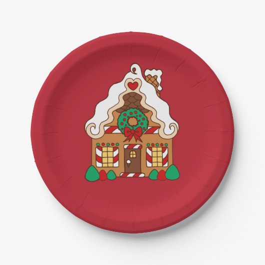 Red Gingerbrot House Weihnachts-Party Papier Telle Pappteller (Vorderseite)