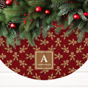 Red Gingerbrot Man Monogram Christmas Polyester Weihnachtsbaumdecke