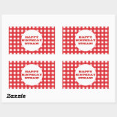 Red Gingham Anpassbare Party-Sticker Rechteckiger Aufkleber (Blatt)
