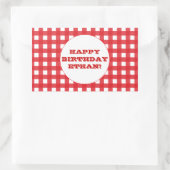Red Gingham Anpassbare Party-Sticker Rechteckiger Aufkleber (Tasche)
