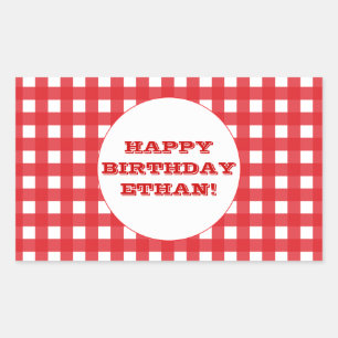 Red Gingham Anpassbare Party-Sticker Rechteckiger Aufkleber