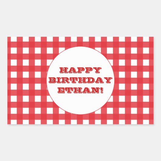 Red Gingham Anpassbare Party-Sticker Rechteckiger Aufkleber (Vorderseite)